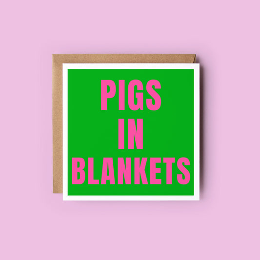 Pigs in Blankets Neon Christmas Card from the modern Christmas Card Collection by Greenwich Paper Studio