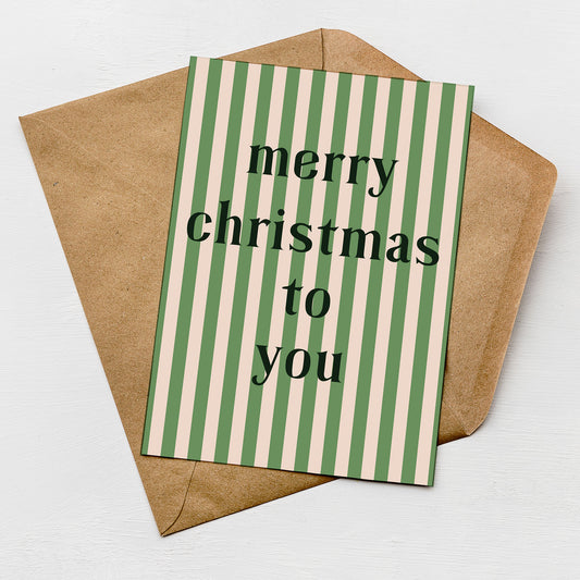 Merry Christmas To You Striped Christmas Card by Greenwich Paper Studio