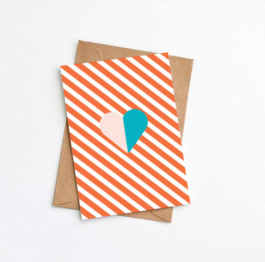 Orange Stripe Heart Card from the Love and Friendship Collection by Greenwich Paper Studio