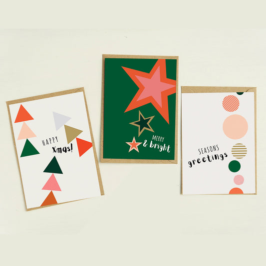 Merry and Bright Christmas Card Pack from the modern Christmas Card collection by Greenwich Paper Studio