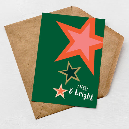Merry and Bright Christmas Card from the modern Christmas Card collection by Greenwich Paper Studio